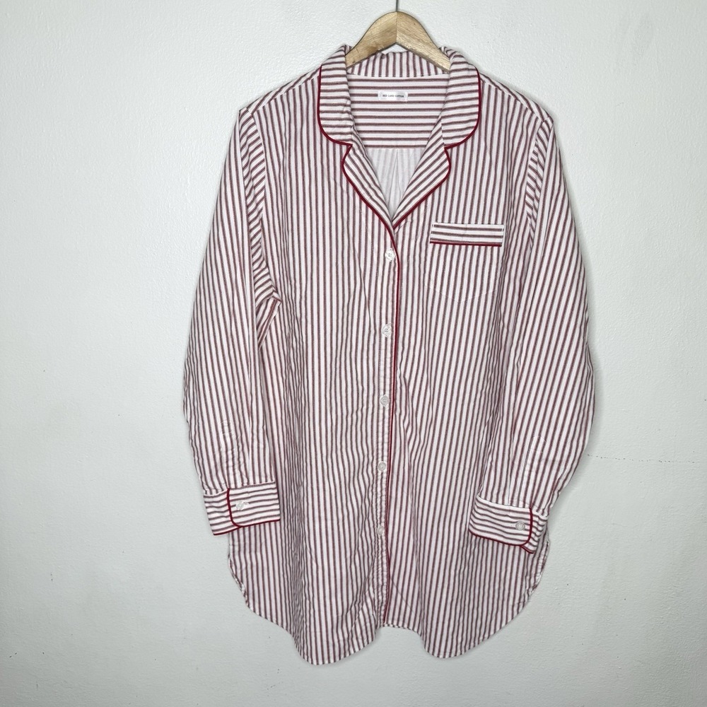 Striped Red & White Cotton Nightshirt - Women’s Sleepwear